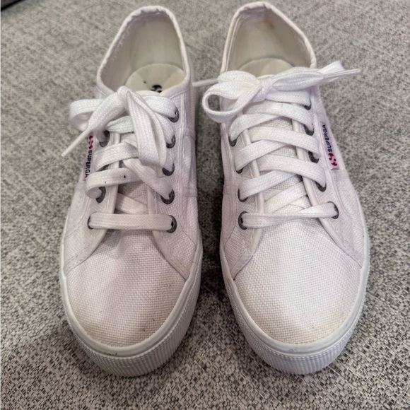 Superga White Napa Platform Sneaker Shoe Canvas Rubber Sole Laces Sz 6 - Picture 3 of 10
